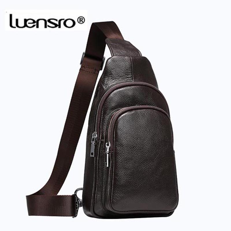 100% Men Cowhide Leather Crossbody Bag Casual Men Shoulder Bags High Quality Chest Pack Genuine Leather Messenger Bag Men