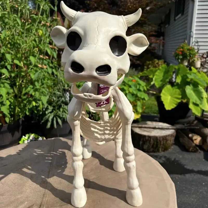 New Halloween Cow Horse Skeleton Tricky Graveyard Resin Cow Skull Skeleton Spooky Halloween Horror Cow Bones Skeleton Decor Y240801