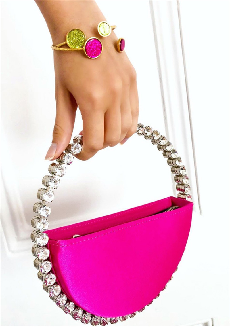Colour Diamond Circular Evening Bag Women New Round Handle Rhinestone Dinner Clutch Purse Ladies Half Moon Handbag Fashion
