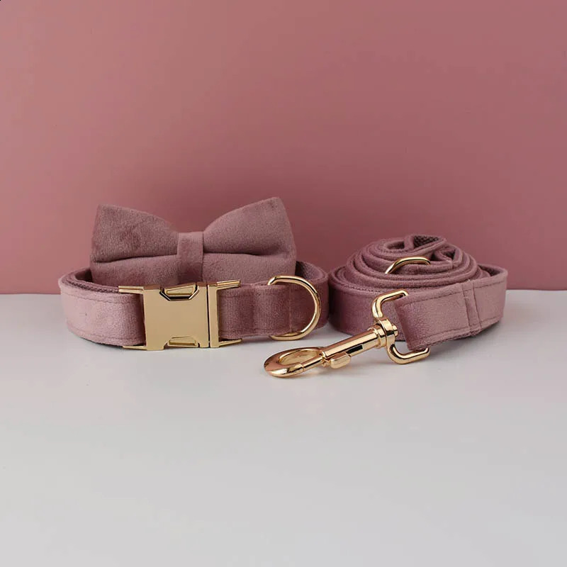 Light Purple Velvet Dog Collar And Leash Set For Dogs Custom Engraved Nameplate Pet Supplies Dog Leash Velvet05 240802
