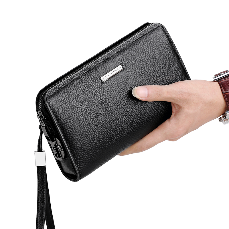 WILLIAMPOLO lock Wallet Genuine Leather Mens Clutch Wallet With Coded Lock Men Wallet Business Man Clutch Purse Mens PL286