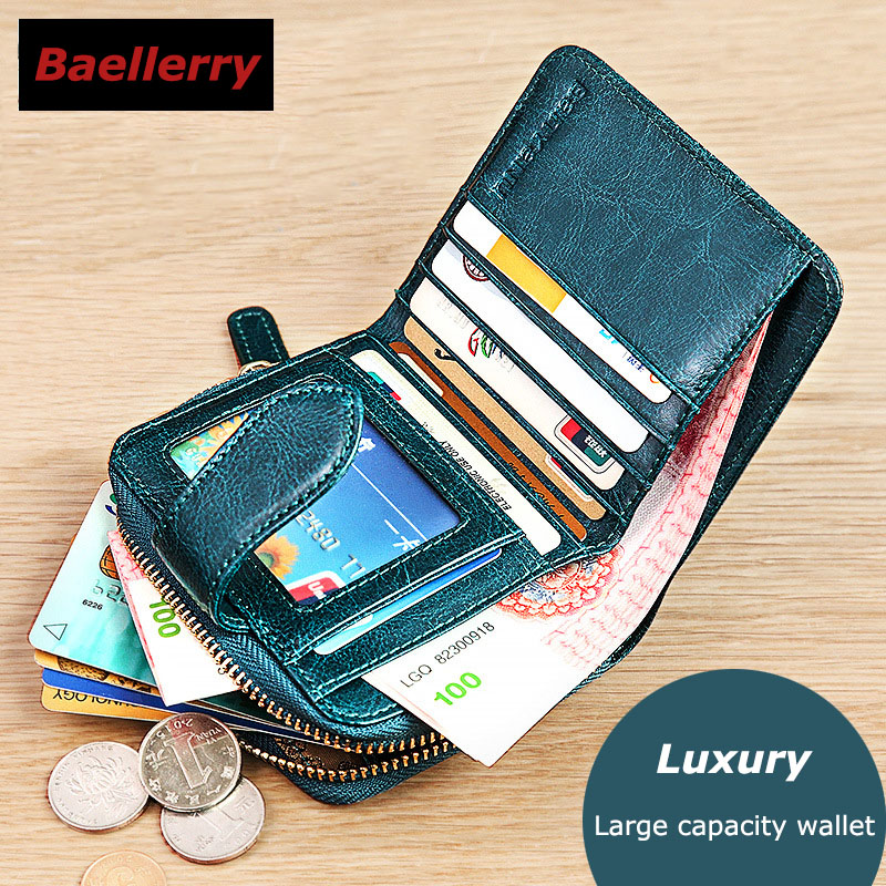 Oil Wax Women Wallet Genuine Leather Small Short Zipper Card Holders Coin Purses Red Wallets for Women High Quality RFID Wallet