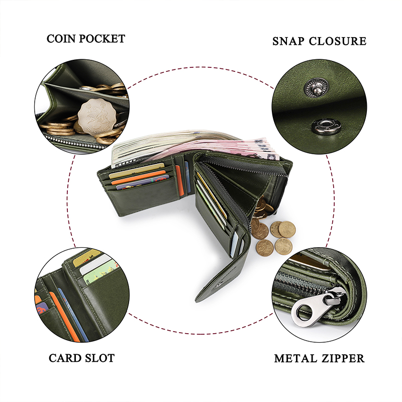 CONTACT'S RFID Wallets for Women Genuine Leather Short Fashion Women's Purses Card Holders Zip Coin Purse Money Clip Female Bags