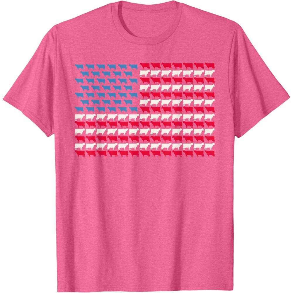T shirt Mens Cow American Flag Heifer US 4th Of July Farm Cattle USA Gift T-Shirt shirts tshirt graphic tee Casual tops summer clothes Short sleeve Fr