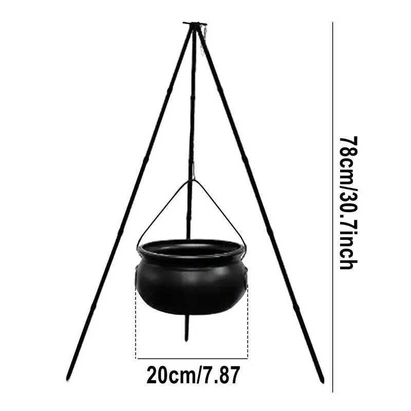 30.7in Halloween Decor Outdoor Large Witch Cauldron On Tripod Black Plastic Bowl Party Hocus Pocus Candy Bucket For Yard Lawn Y240801