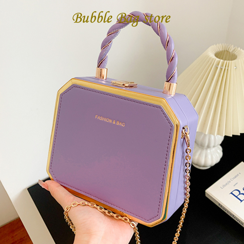 Elegant Women Purple Blue Box Bags Designer High Quality Chain Shoulder Bags Luxury Party Handbag and Purse Crossbody Bag Clutch