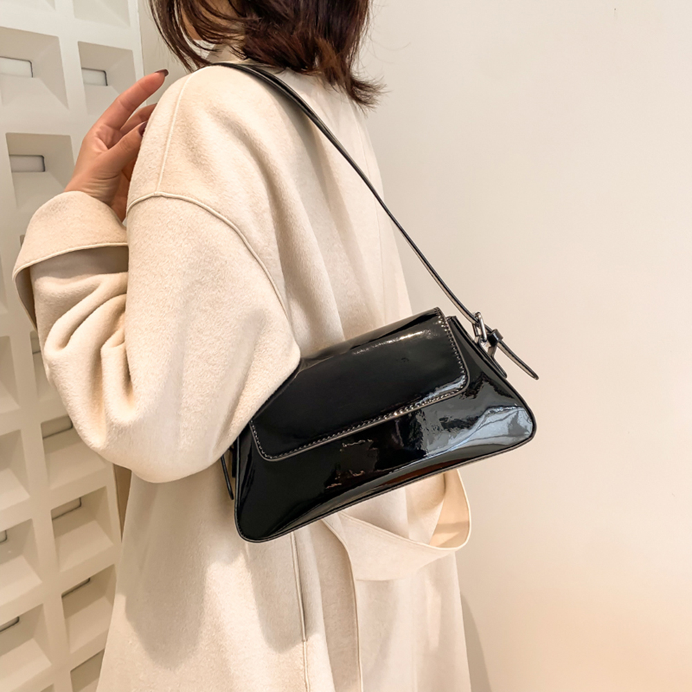 Exquisite Evening Bag for Women Bright PU Leather Shoulder Bag Casual Solid Underarm Bag Fashion Zipper Top-handle Handbag Bolsa