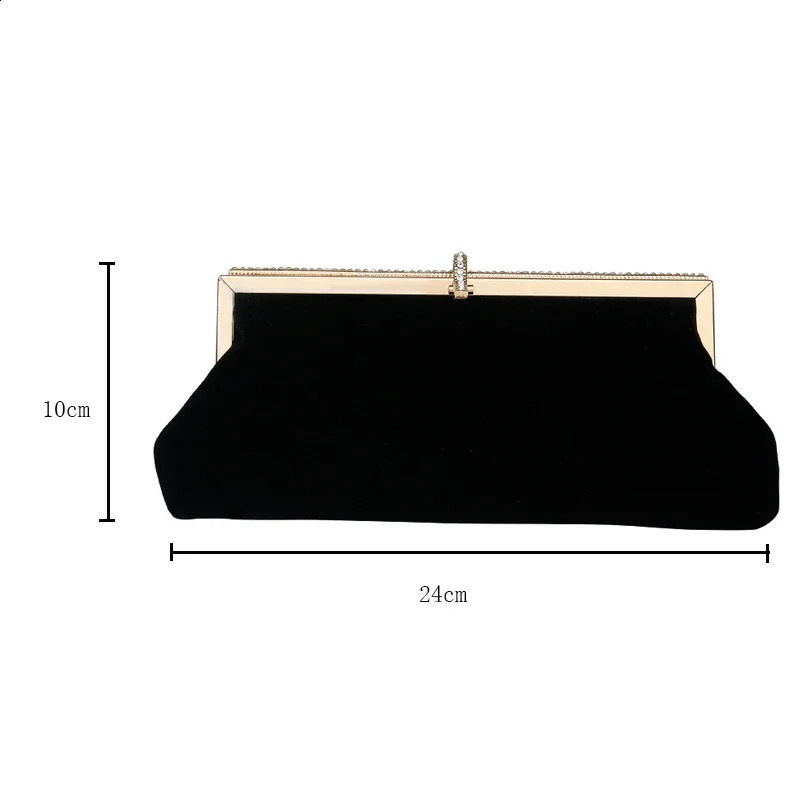Women Retro Black Velvet Evening Clutch Bag Glitter Buckle Banquet Party Ladies Handbag Purse with Chain 240801