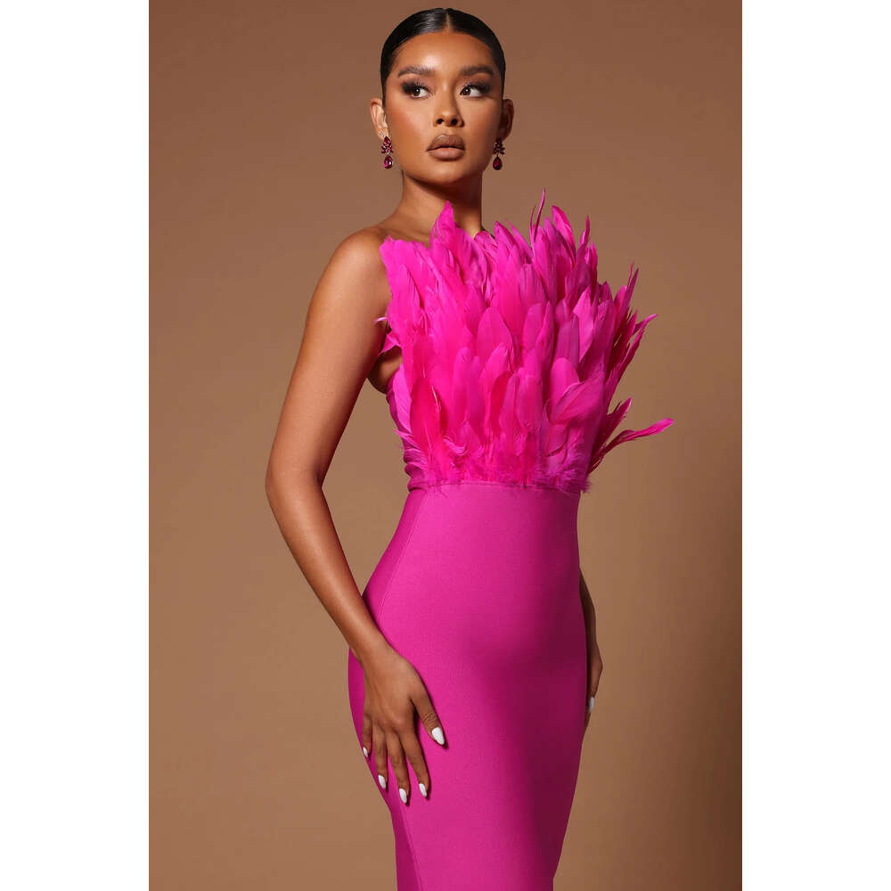 24 womens backless Fashion feather strapless tight wrap dress bandage dress party evening dress short skirt