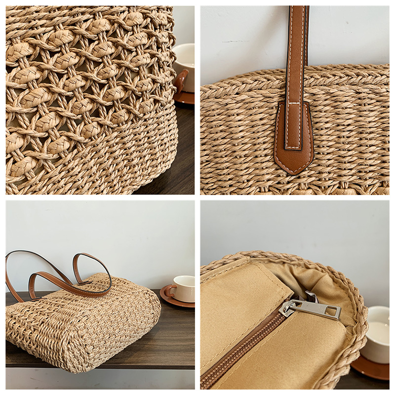Casual Rattan Large Capacity Tote Designer Wicker Woven Women Shoulder Handbags Summer Beach Bali Straw Bag Lady Shopping Bag