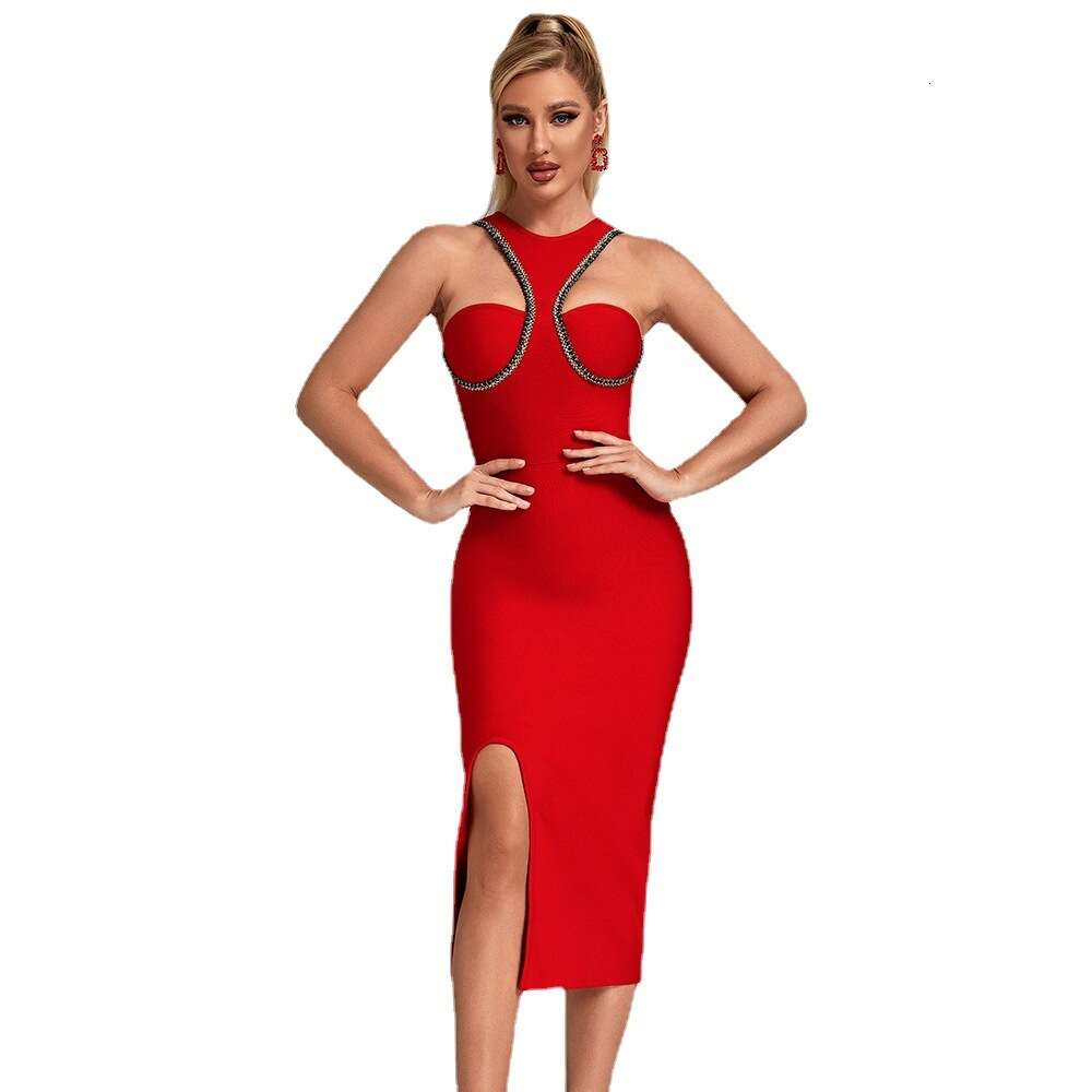 Sultry Nightclub Dresses: Women's High Neck Bandage Gown, Sleeve Socialite Party Dress & Elegant Long Evening Skirt C260312