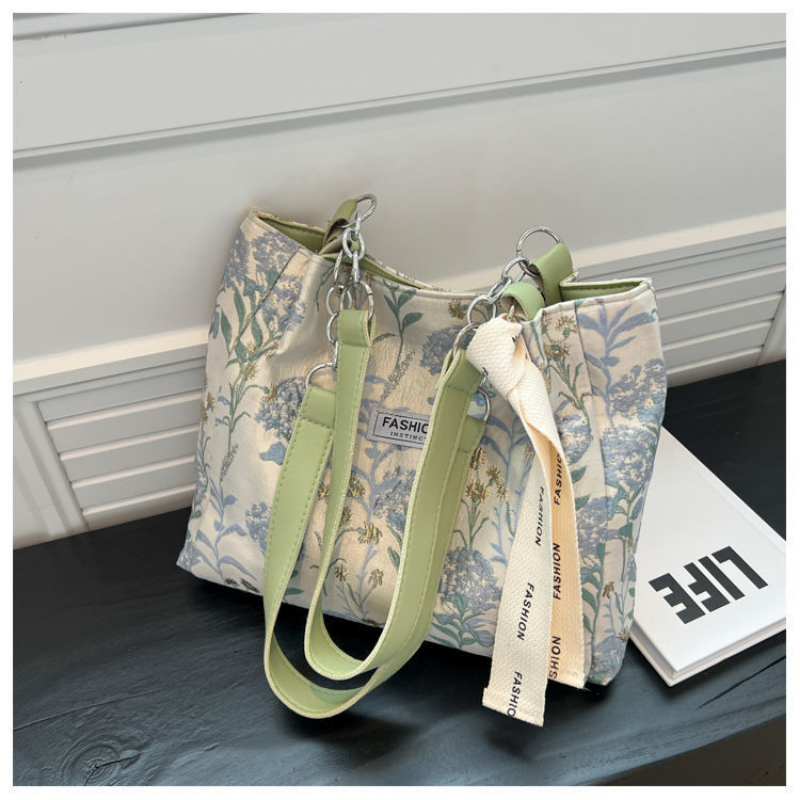 2023 Large Capacity Tote Canvas Top-Handle Bags for Women Fashion Embroidery Floral Female Shoulder Bags Casual Commuter Bag