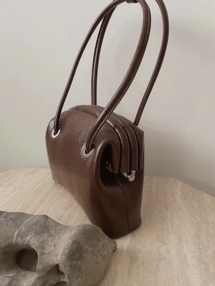 Autumn Women Handbag Cowskin Genuine Leather Boston Bag Vintage Daily Leisure Versatile Ladies Single Shoulder Bags 240801