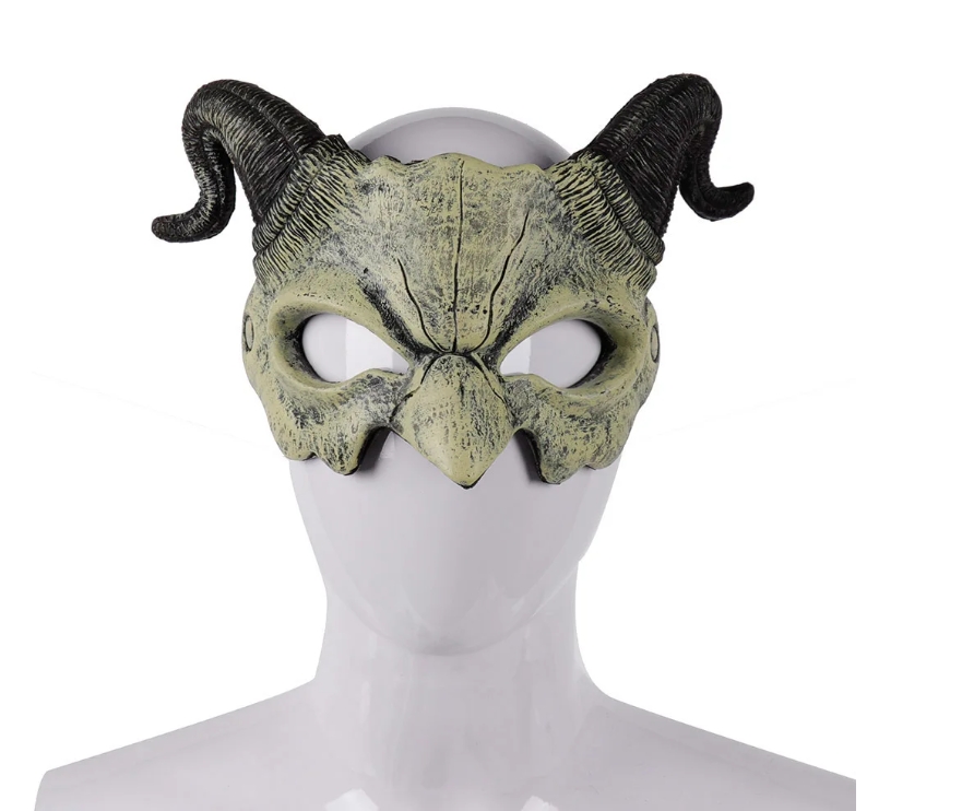 Halloween Demon Mask Horns Devil Half Face Mask Party Cosplay Horror Monster Masquerade Scary Haunted House Props PU Mask Decor