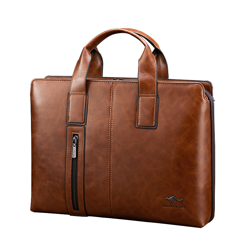 Luxury Leather Mens Briefcases Business Handbag Vintage Male Shoulder Messenger Bag Large Capacity Laptop Bag