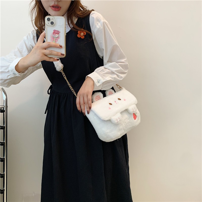 Fur Funny Small Bag Women New Cartoon Frog Messenger Bag Plush Doll Student Cute Girl ShoulderBag