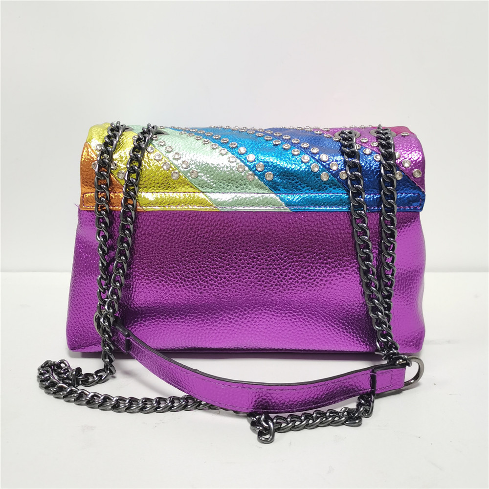 Summer Rainbow Diamond Studs Handbag Pattern Eagle Icon Head On Front Jointing Colorful Cross Body Bag Patchwork Shoulder Bag