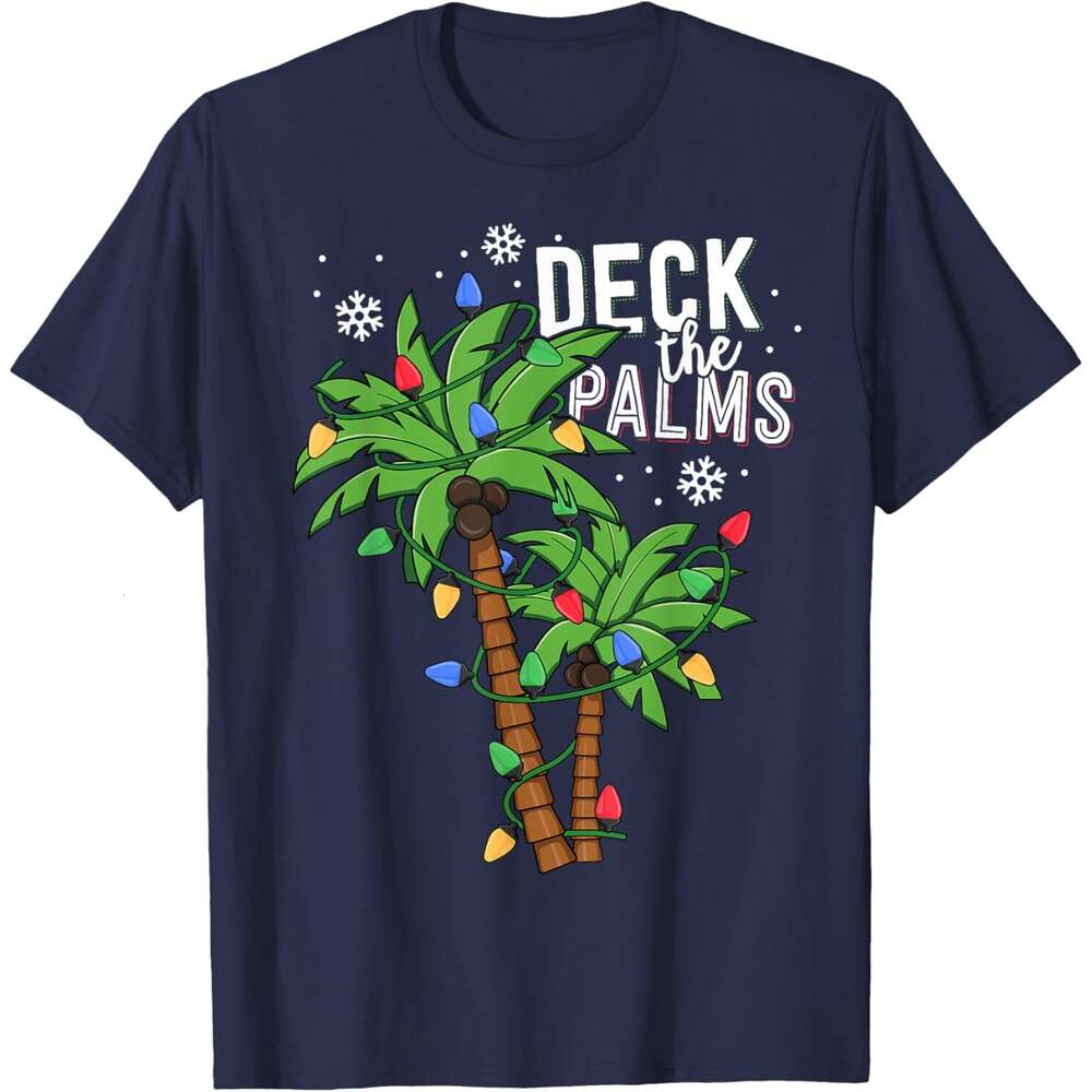 T shirt Mens Deck The Palms Tropical Hawaii Christmas Palm Tree Lights T-Shirt shirts tshirt graphic tee Casual tops summer clothes Short sleeve Free 