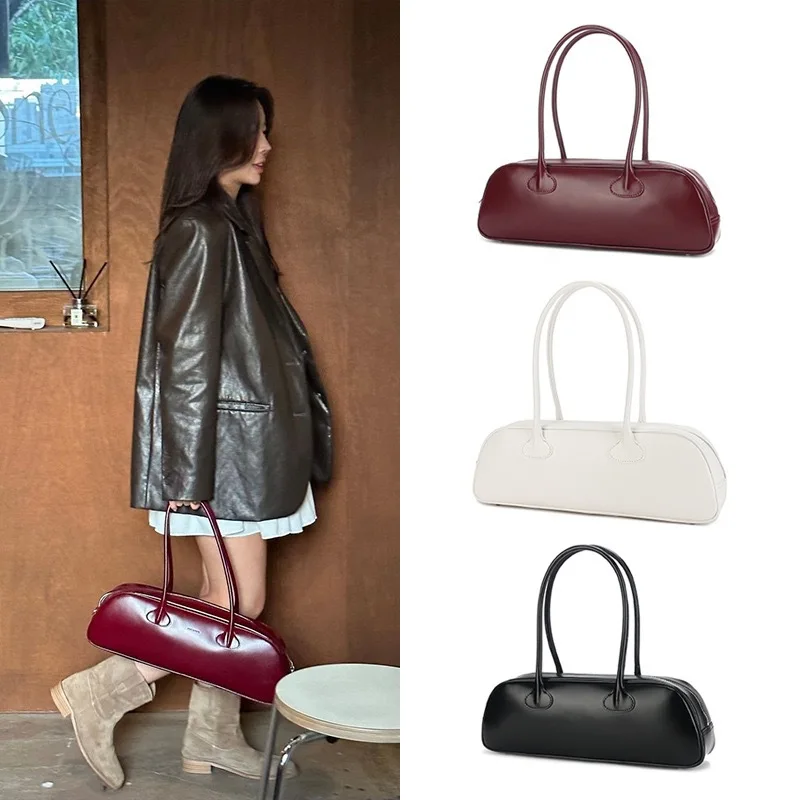 Brand Designer PU Leather Women's Shoulder Bag Retro Crossbody Bag Large Long Pillow Handbag