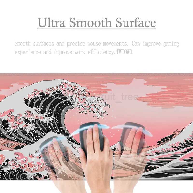 Pink Japanese Waves Mouse Pad Gaming XL Custom Home Large New Mousepad XXL Desk Mats Non-Slip Carpet Soft Computer Mouse MatsM240802
