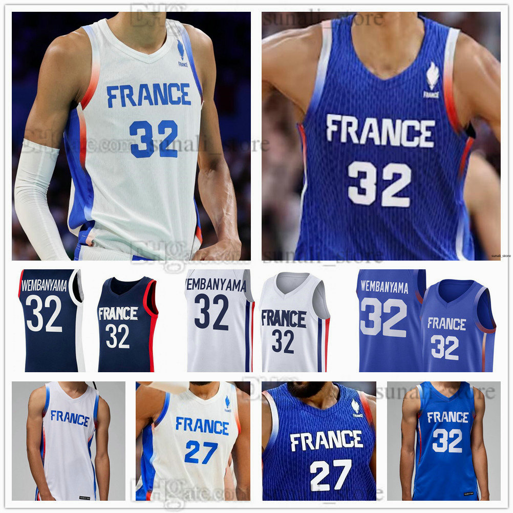 2024 France Team Basketball Jerseys Victor 32 Wembanyama Nicolas 5 Batum Evan 10 Fournier Rudy 27 Gobert Frank 1 Ntilikina 12 de Colo 7 Yabusele 26 Lessort 85 Strazel