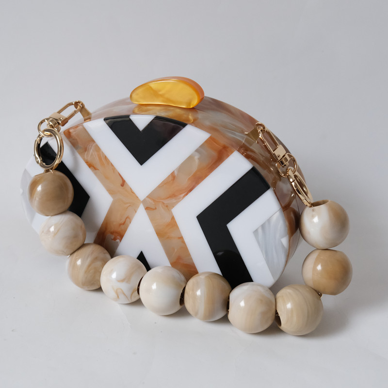 Fashion New Women Messenger Bag Wedding Handbag European Elegant New Black White Striped Evening BagsAcrylic Cute Bead Casual Clutch