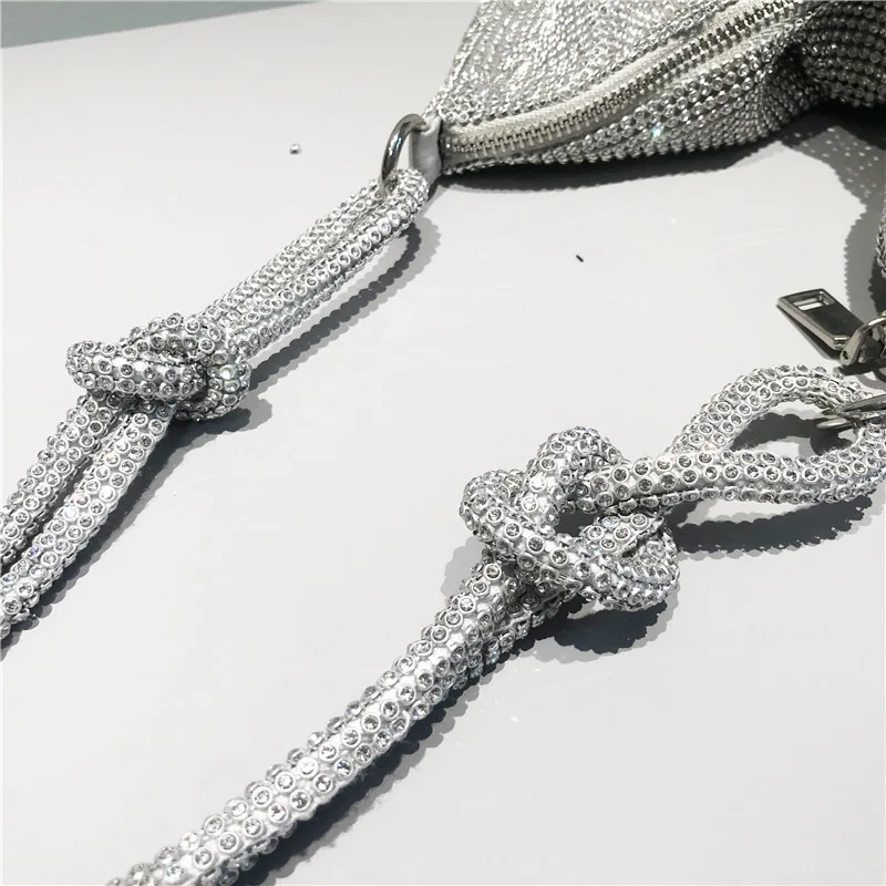 Handle Rhinestones Clutch Bag Silver Crystal Shiny Dinner Party Wedding Handbags for Women 2023 Designer Luxury