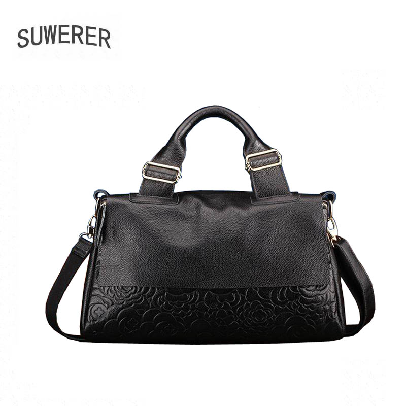 SUWERER 2025 New Women Genuine Leather bag Fashion soft leather Luxury handbag women famous brand tote bag cowhide Embossing bag