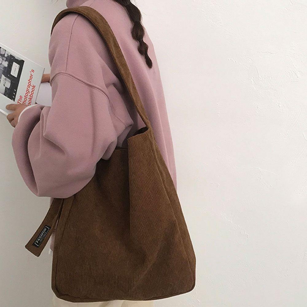 Bolsos de hombro de pana para mujer, bolsos de mano suaves, bolsos de gran capacidad para niñas y estudiantes