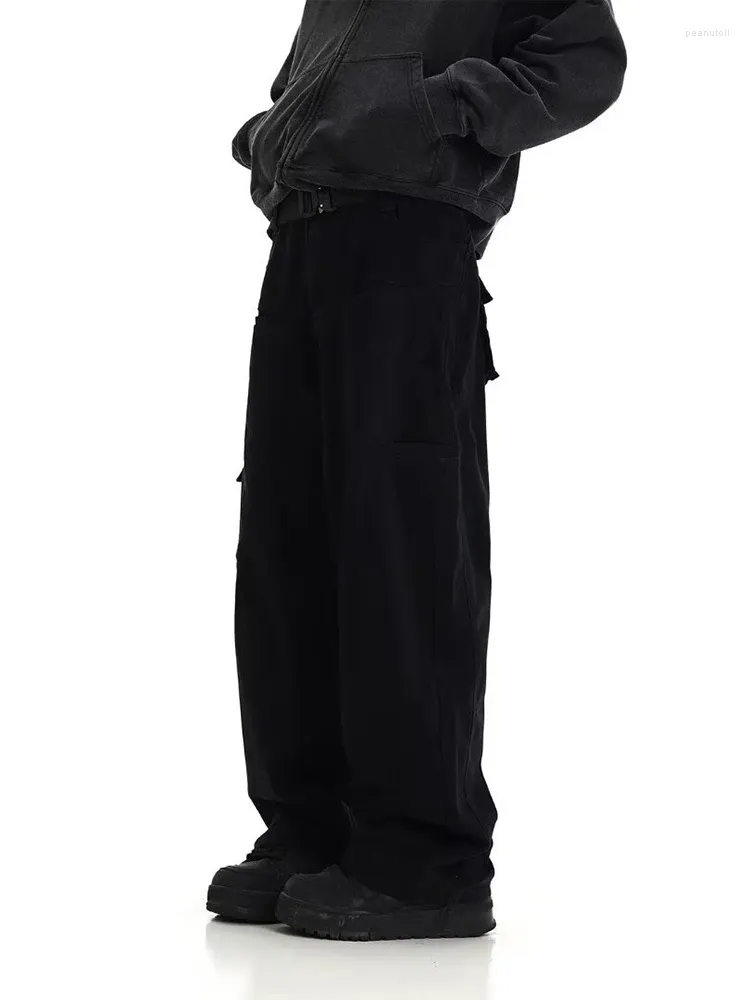 Mens Pants American Vintage Wide Leg Cargo Pant High Waist Solid Color Mtiple Pockets Jogging Spring Baggy Straight Trousers Drop Deli Otqex
