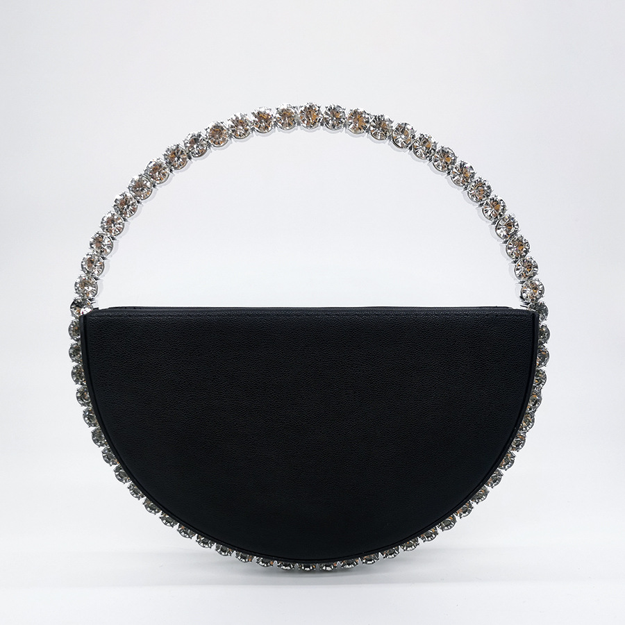 Colour Diamond Circular Evening Bag Women New Round Handle Rhinestone Dinner Clutch Purse Ladies Half Moon Handbag Fashion