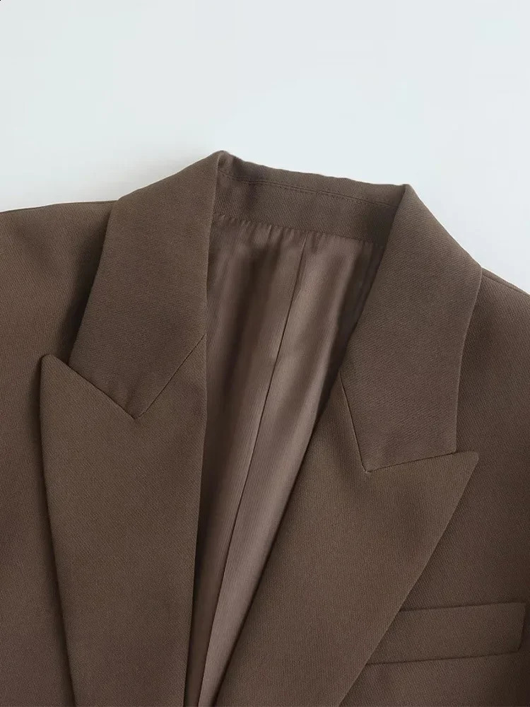 Willshela Womens Fashion Pocket Brown Single Button Jacket Retro Open Long Sleeve Wear 240827
