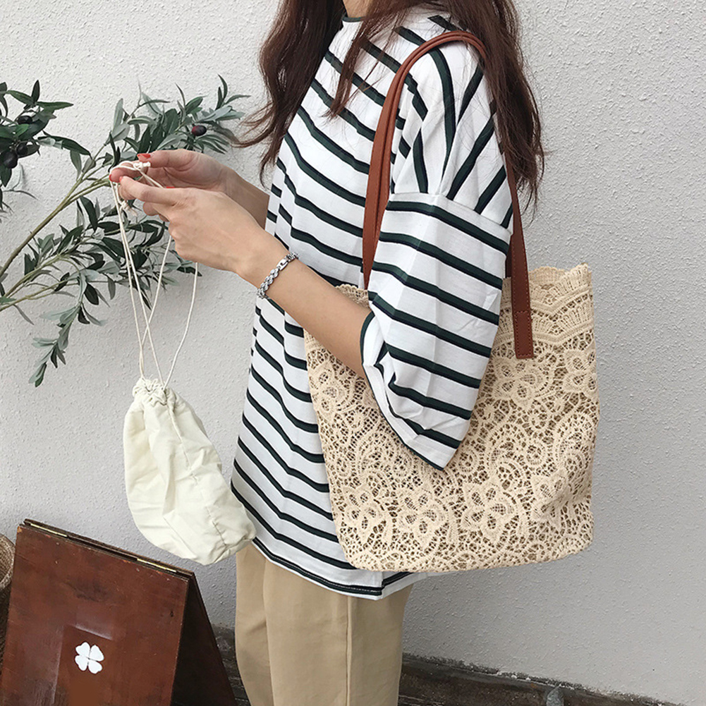 Elegant Shoulder Bag for Women Fashion Mori Lace Messenger Bag Casual Large Capacity Underarm Bag Solid Color Top-handle Handbag