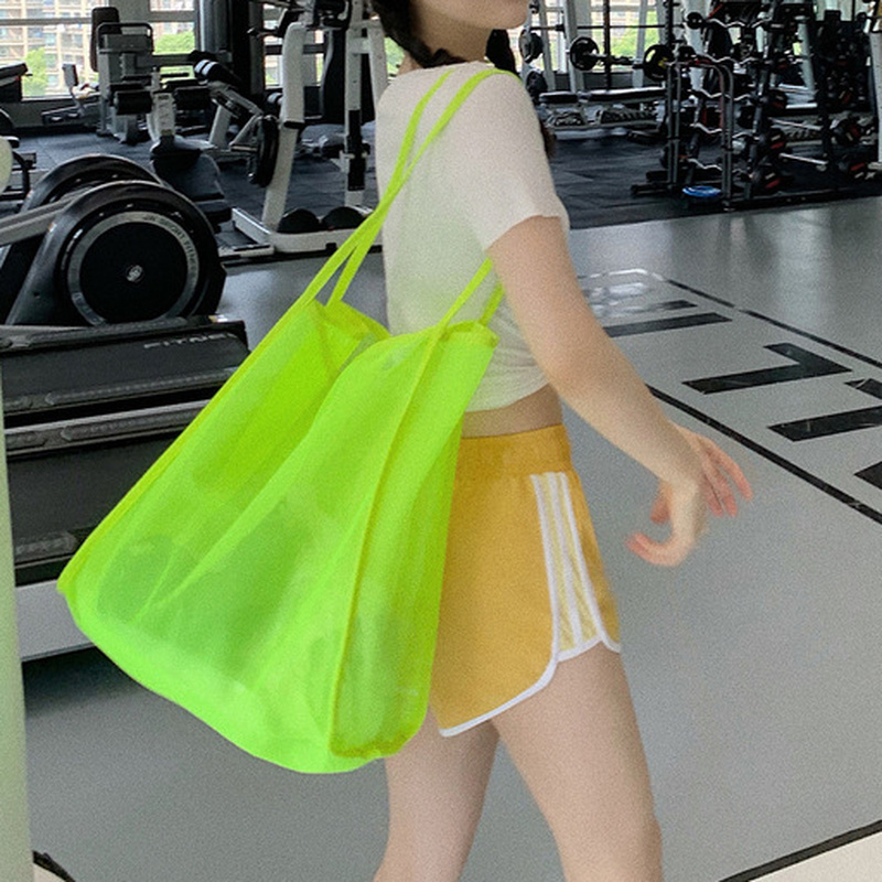Women New Ins Wind Transparent Mesh Single Shoulder Bag Fashionable Lightweight All-match Shopping Bag Beach Net Bag