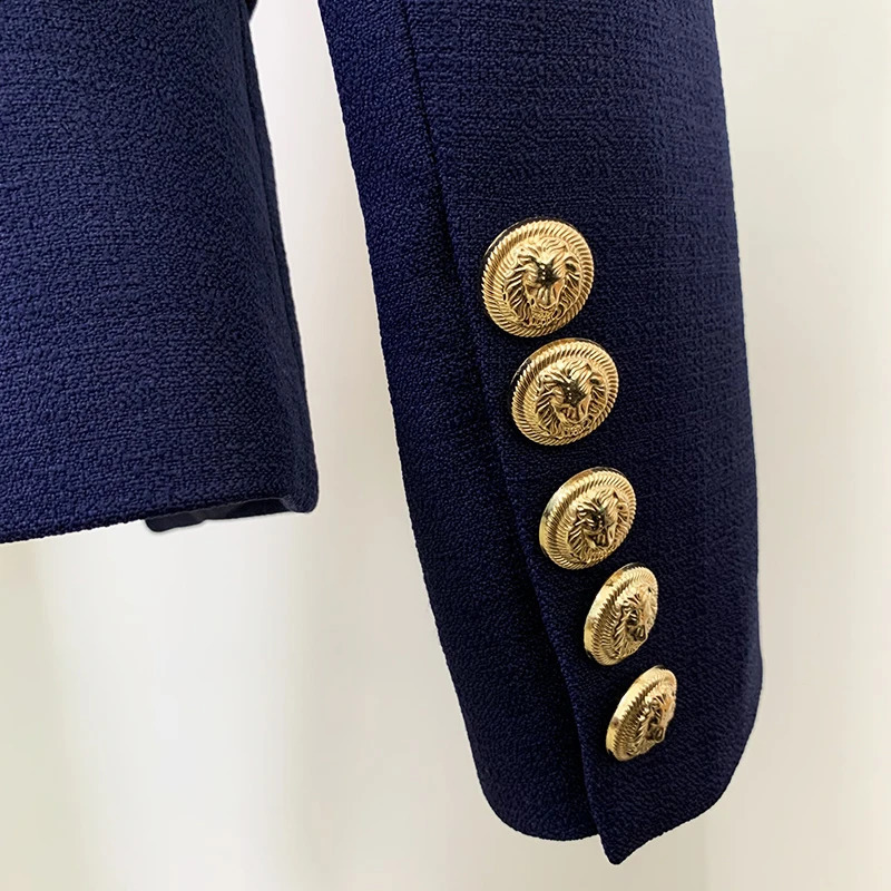 High Street est Classic Fashion Jacket Womens Silver Lion Button Double Chest Slimming Texture Cotton Thread 240827