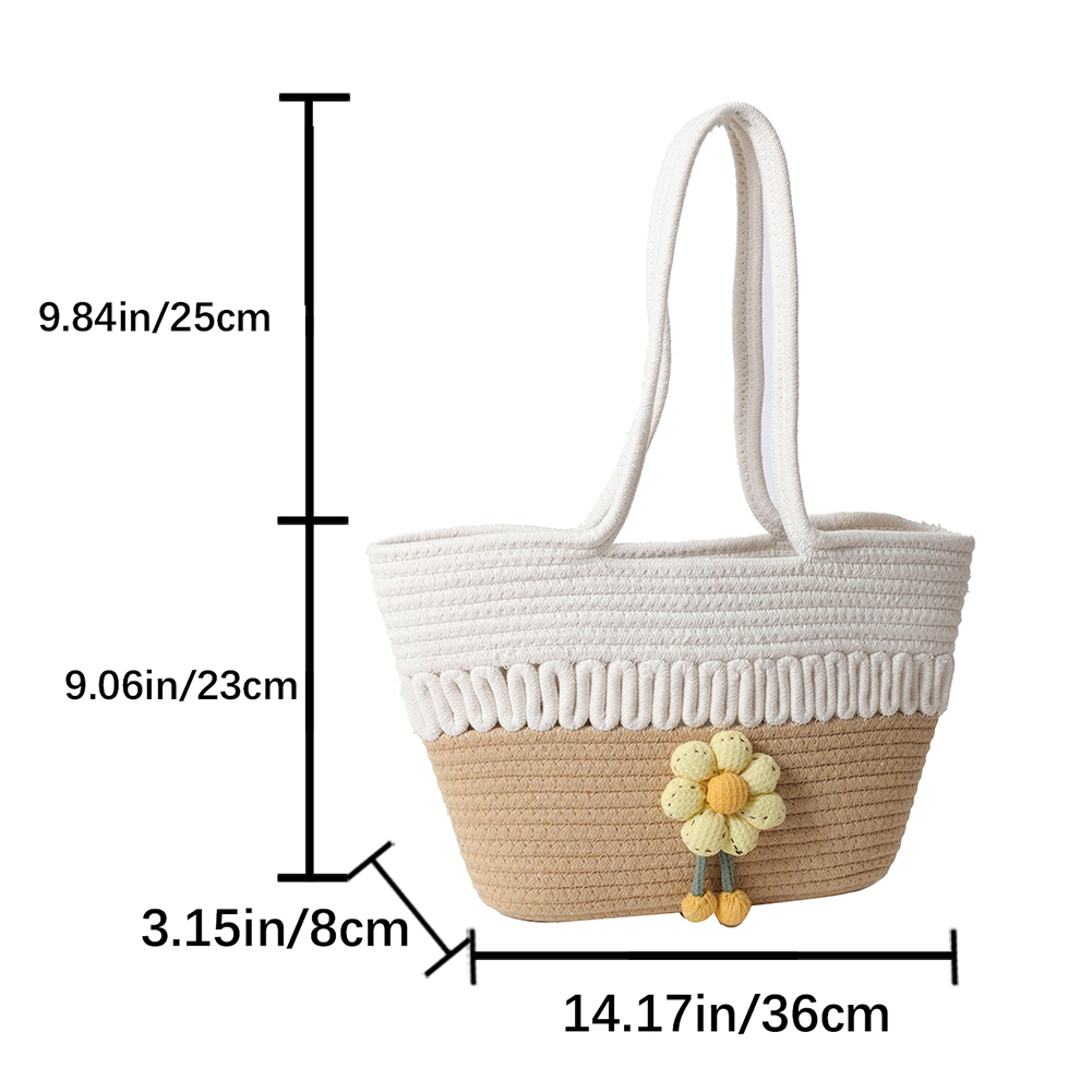 Knitted Straw Bag Summer Flower Bohemia Fashion Women's Handbags Color Stripes Crochet Shoulder Bags Beach Bag Big Tote Bags