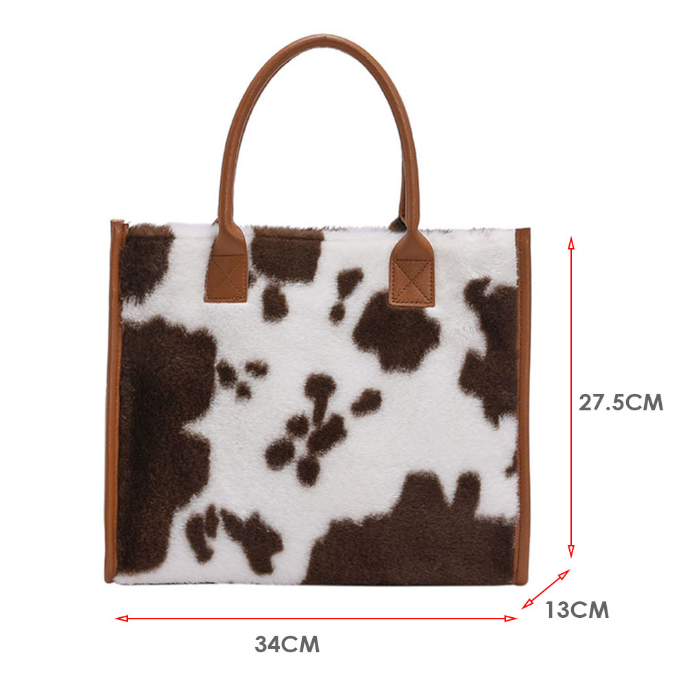 Fashion Women Top-Handle Bags Retro PU Leather Plush Cow Leopard Print Tote Bag Vintage Large Capacity Lady Shopping Handbag