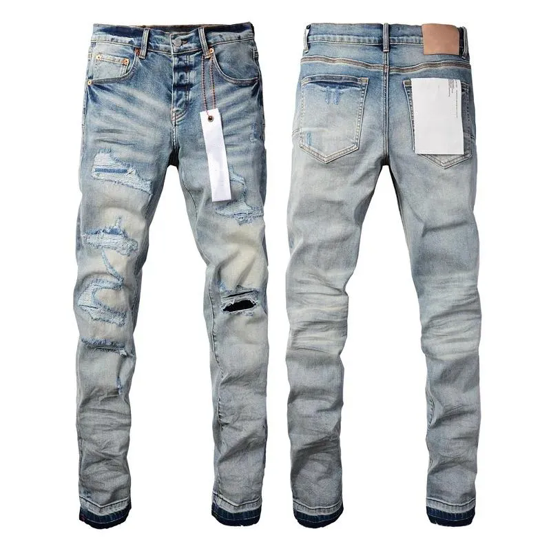 Men's Jeans Luxury Man Black High Street Paint Graffiti Pattern Damaged Ripped Skinny Trousers Denim Pants
