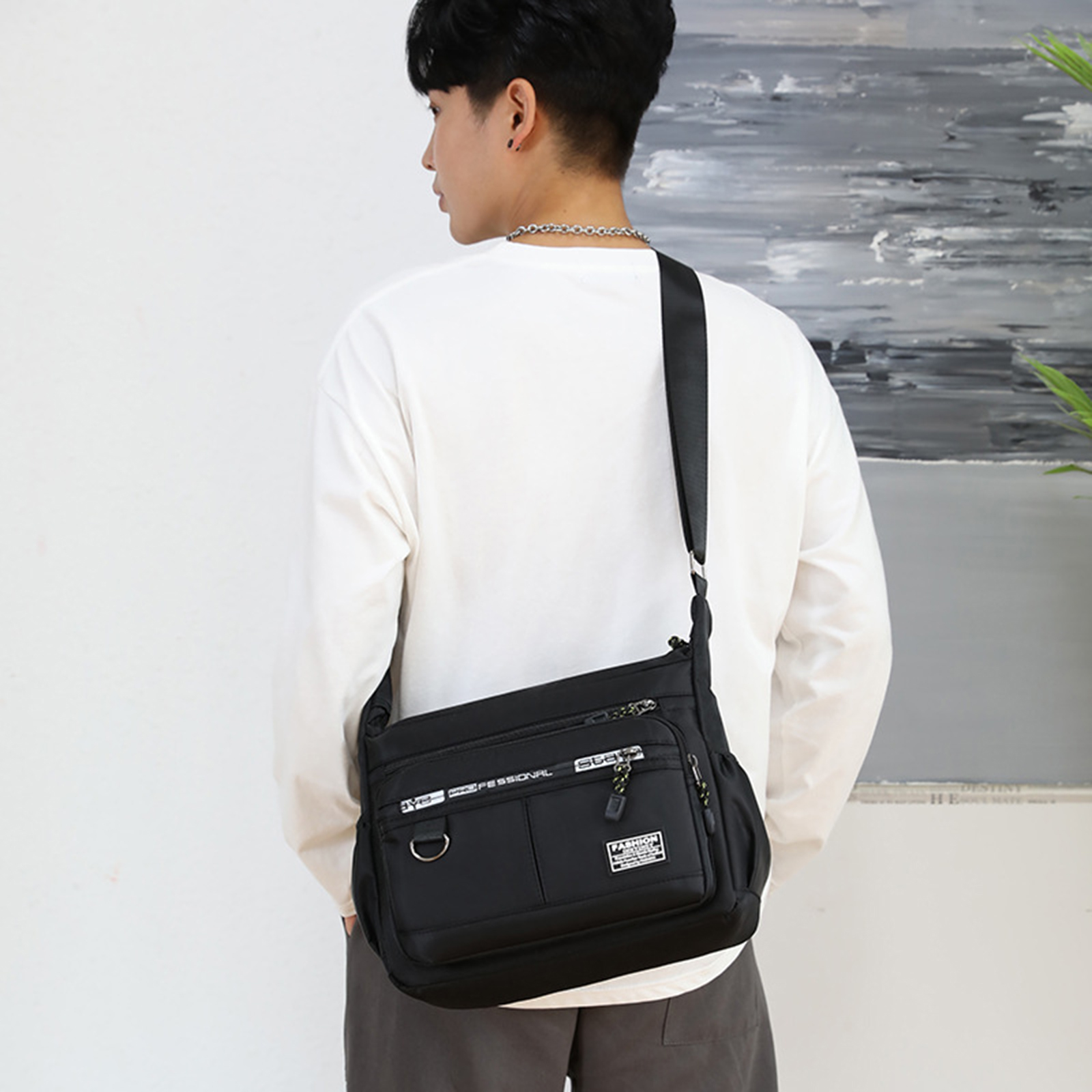 Men Shoulder Bag with Adjustable Shoulder Strap Multi Pockets Travel Purse Fashion Handbags for Outdoor Beach Party