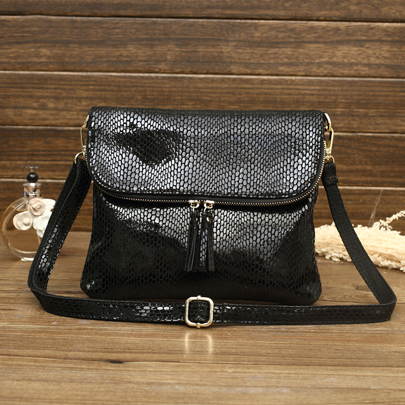 Genuine Leather Women's Bag 2023 New Single Shoulder Flap Handbags Fashion Snake Shiny Coating Embossed Bags