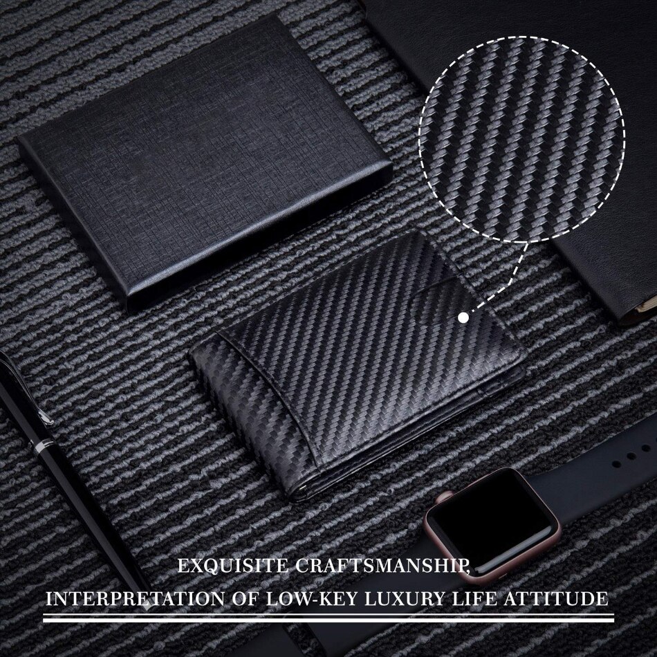 Men Wallets Man Card Holder Money Bag Rfid Carbon Fiber Mini Wallet Male Small Short Purse Black Walet Billfold Vallet Suitable for daily wear and wor