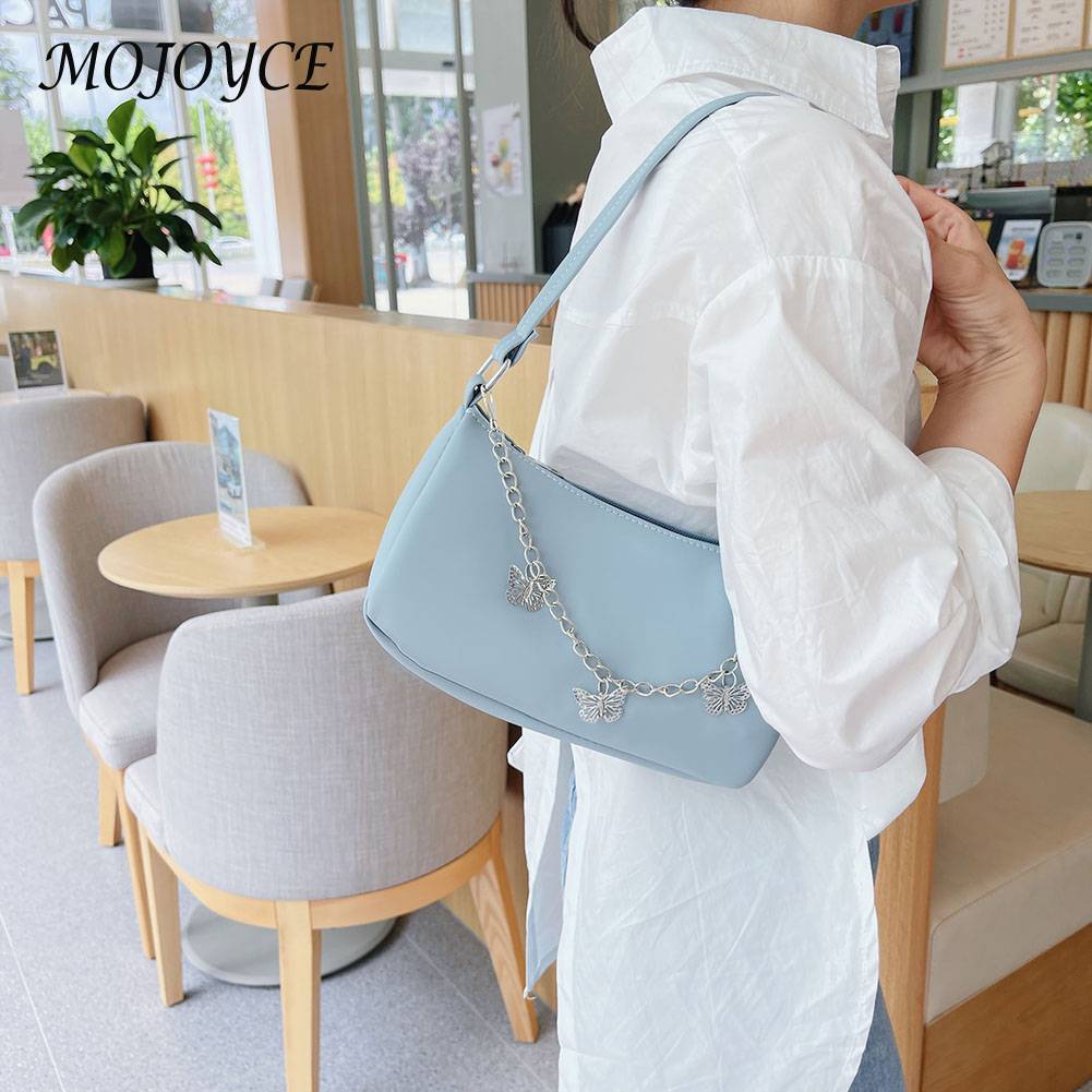 Retro Butterfly Chain Underarm Bag Women‘s Fashion Solid Color Shopping Shoulder Bag Travel Casual Small Handbags for Women