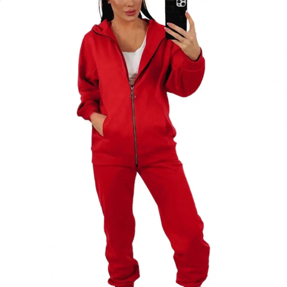 1 set of sportswear hoodie to keep warm womens polyester track suit thick fully matched pants 241007