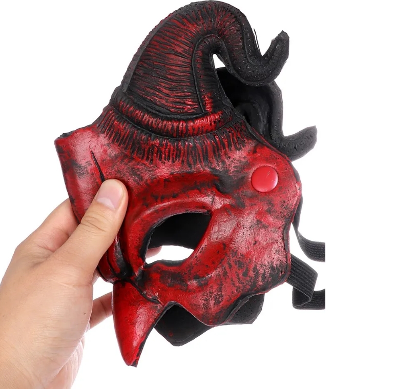 Halloween Demon Mask Horns Devil Half Face Mask Party Cosplay Horror Monster Masquerade Scary Haunted House Props PU Mask Decor