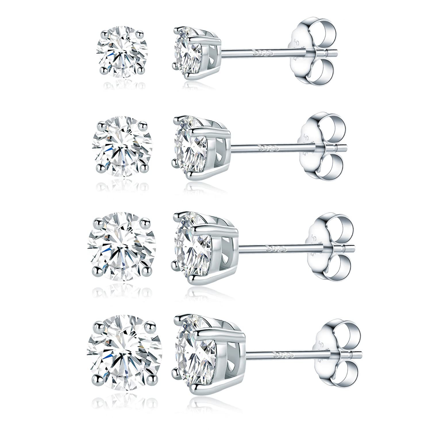 Sterg Sier 2024 Stud Earrings Women, 5A Cubic Zirconia 4-Claw Round Cut Rose Gold Filled Jewelry for Wedding, Party, Gift