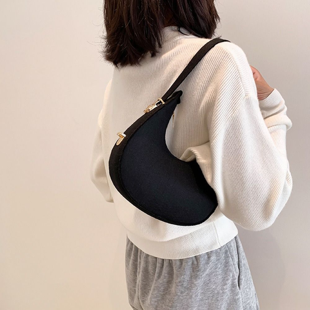 Crocodile Grain Women Handbag Solid Color Casual Mini Underarm Bag Female Cute Felt Shoulder Pouch Female Half Moon Tote Bags
