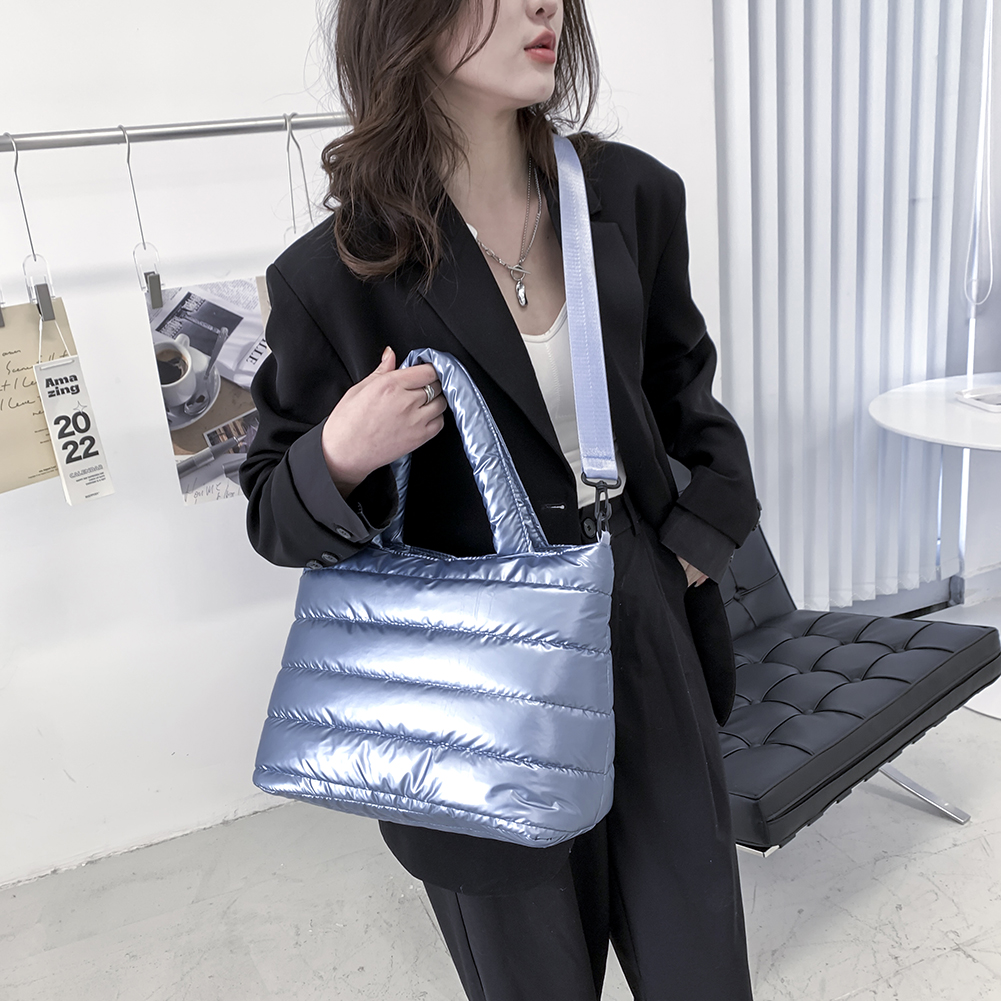 Fashion Winter Space Padded Cotton Women Crossbody Bags Casual Nylon Large Capacity Female Shoulder Bags Solid Color Handbags