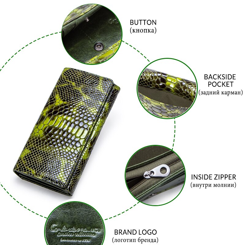 Fashion Serpentine Design Female Coin Purse Genuine Leather Long Women Wallet Phone Purses For Girl Cardholder Clutch Money Bag