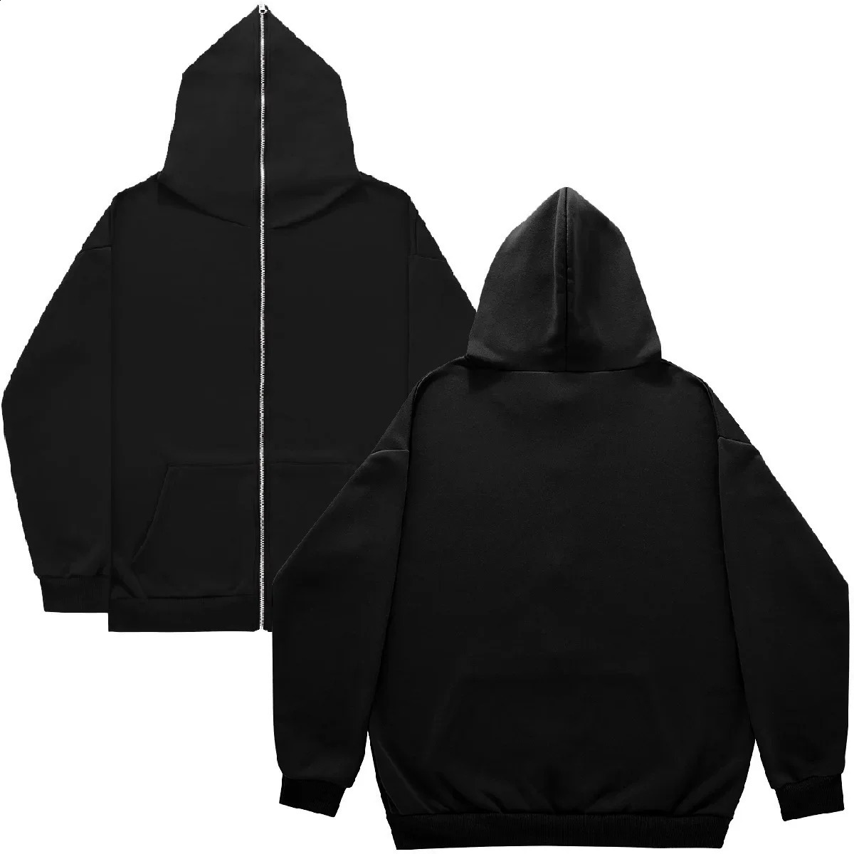 Mens Full Zipper Jackets Zip-up Sweatshirt Hoodie Blank Jacket Cardigan Solid Color Fleece Hoodies Streetwear Y2k Sweatshirts 240823