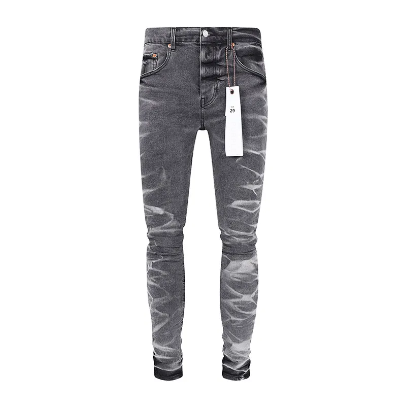 Men's Ripped Jeans Wrinkled Grey Fashion Pants Mens Jeans Streetwear Ripped Long Pants